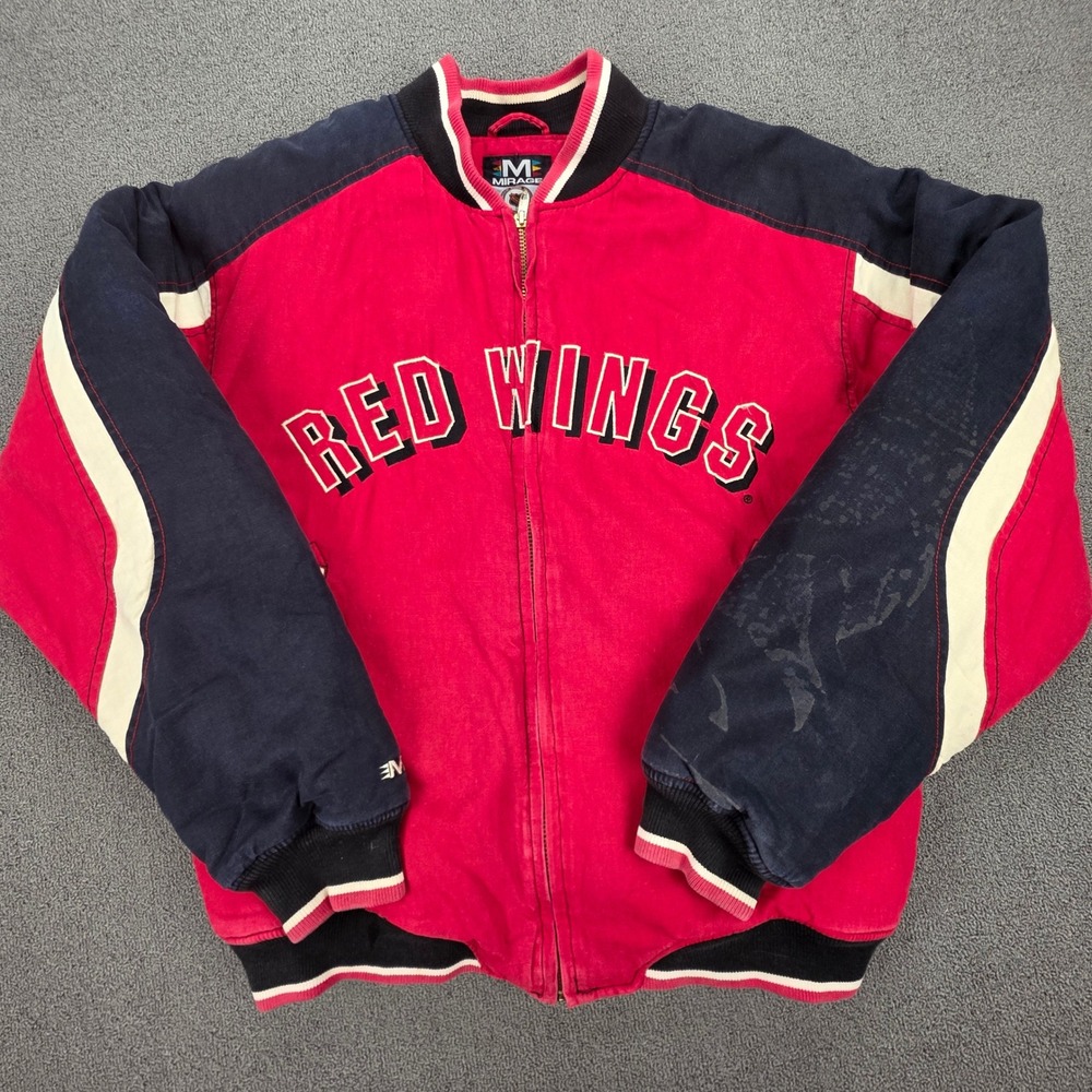 Vintage Mirage NHL Detroit Red Wings Bomber Jacket Red Black Mens Medium